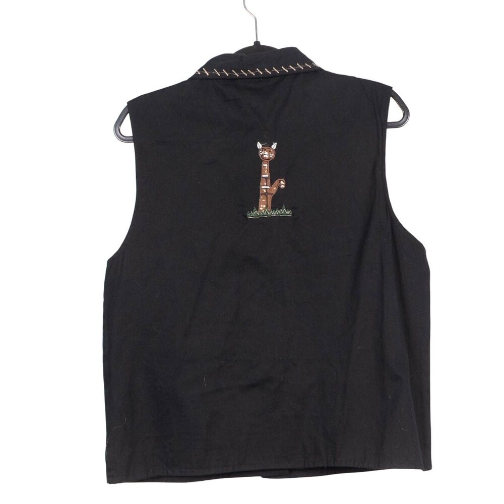 Life Style VTG Vest L Womens Black Cats Leopard Zebra Print Safari Embroidery - Picture 6 of 6